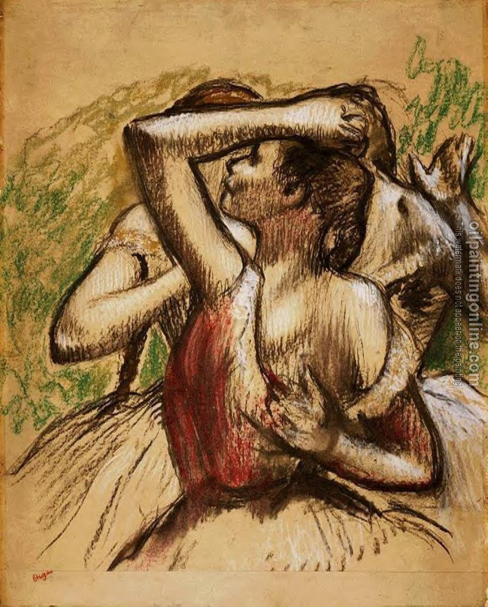 Degas, Edgar - Three Ballet Dancers, One with Dark Crimson Waist